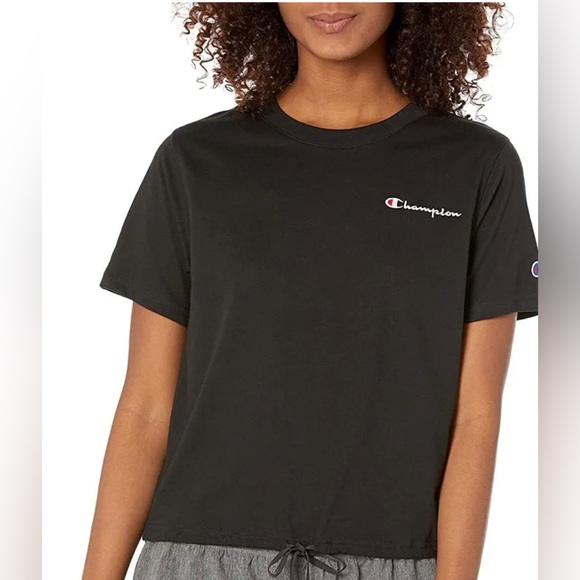 CHAMPION CAMPUS DRAWSTRING BLACK TEE  LARGE NWT - Picture 1 of 9